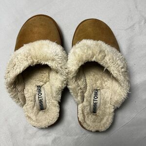 Minnetonka Faux Fur Lined Suede Slippers‎ Cozy House Shoes Size 7M 40811